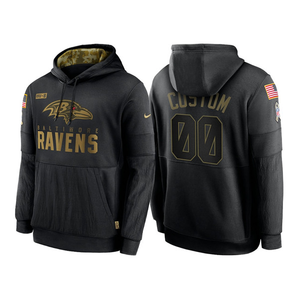 Men's Baltimore Ravens Customized 2020 Black Salute To Service Sideline Performance Pullover NFL Hoodie (Check description if you want Women or Youth size)